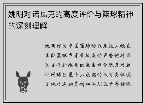 姚明对诺瓦克的高度评价与篮球精神的深刻理解